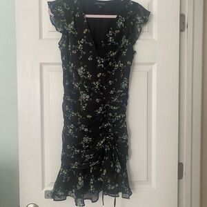 Banana Republic Black Floral Ruffle-Trim Wrap Dress